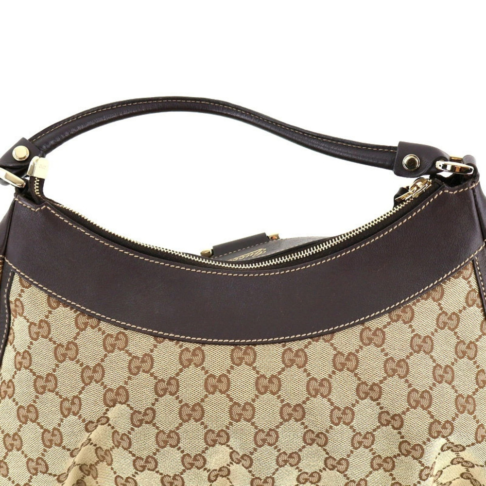 Gucci GG Canvas Hobo Bag Shoulder Tote Handbag Beige Brown Leather One - Picture 3 of 11